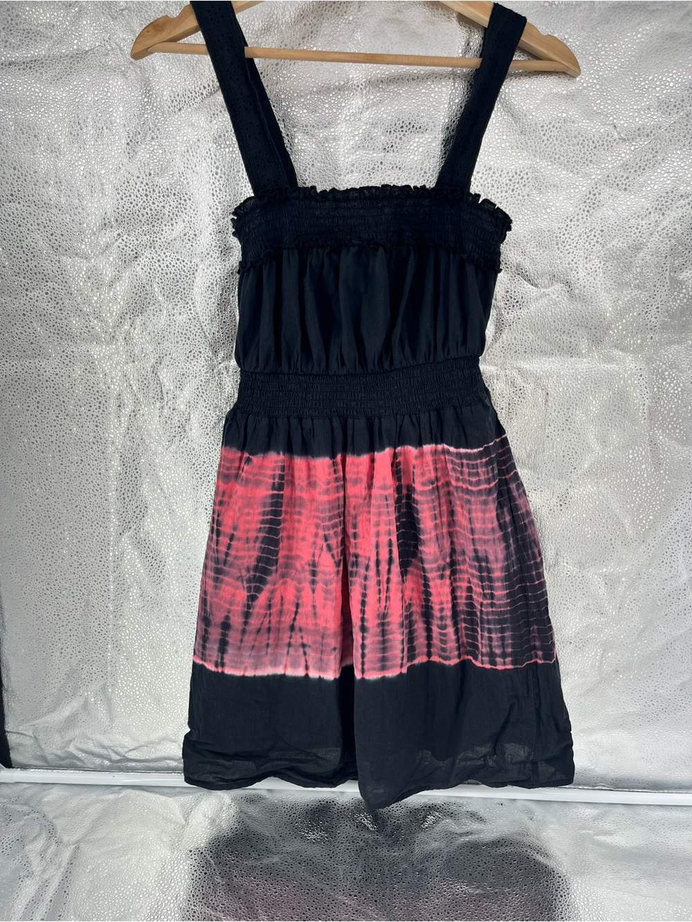 6 Degrees Tie-Dye Smocked Sundress Eyelet Detail Babydoll Tunic Y2K Cotton M